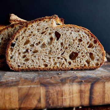 Cross section of sourdough bread.