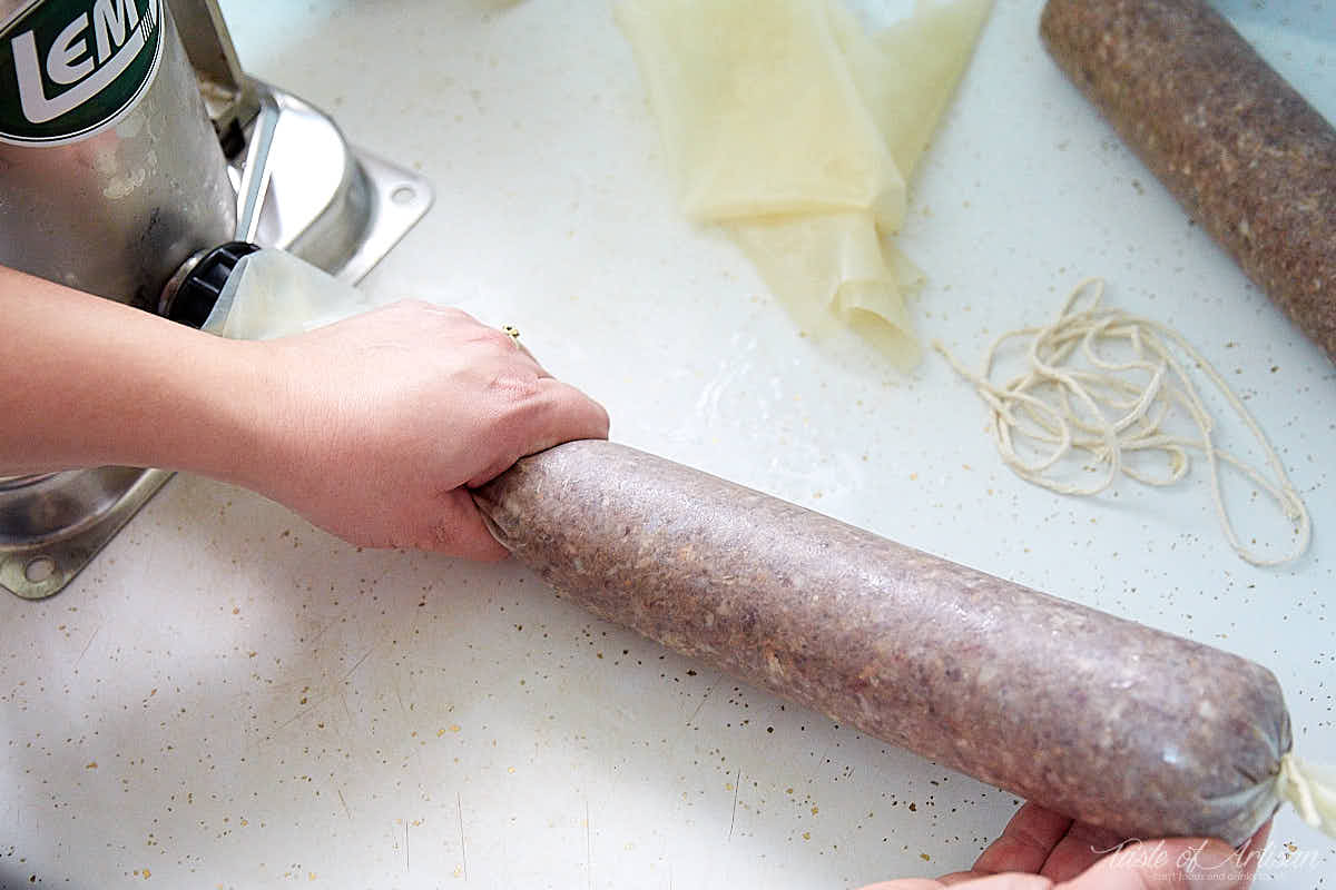 Summer sausage recipe. Stuffing meat into casings. | Taste of Artisan