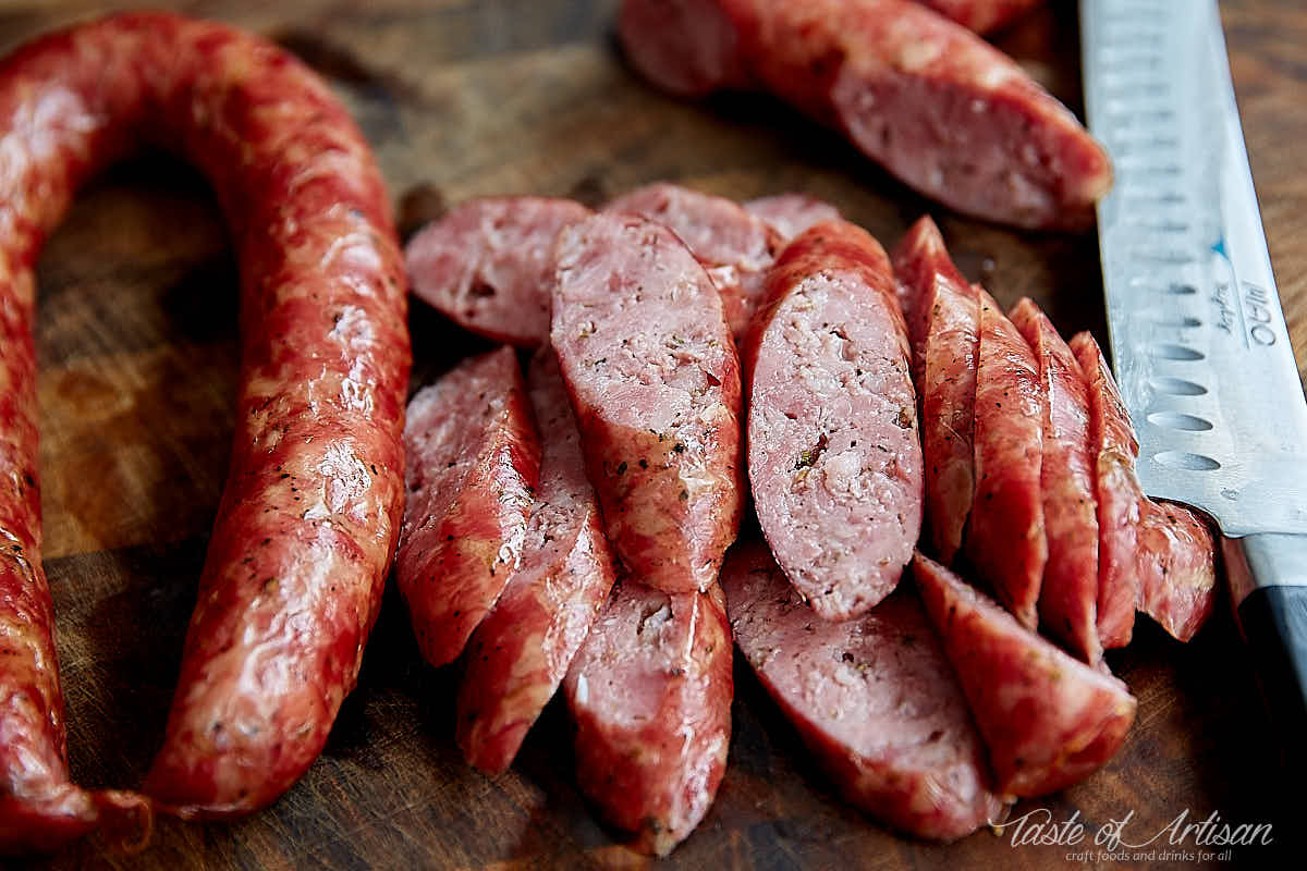 Making authentic Polish kielbasa (sausage) at home. Sliced hot.| Taste of Artisan