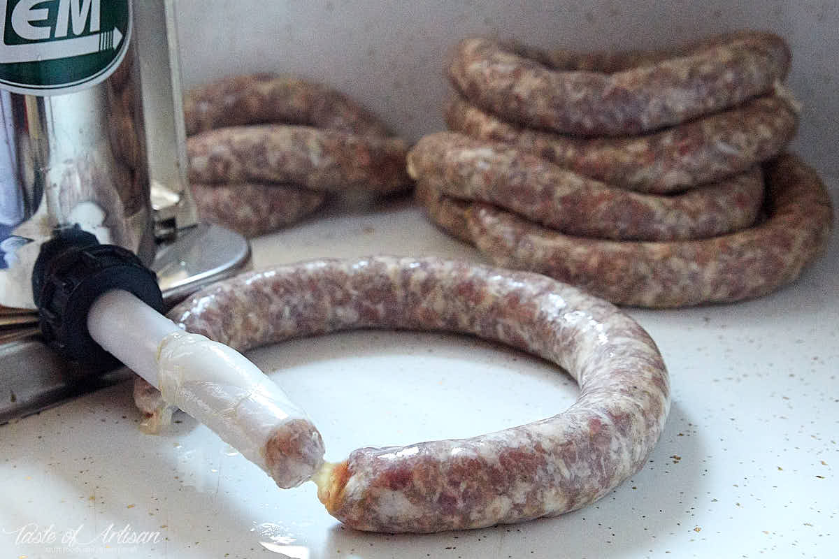 Making authentic Polish kielbasa (sausage) at home. Stuffing meat in casings.| Taste of Artisan