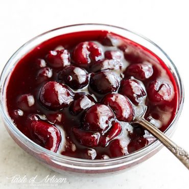 Cherry pie filling in a bowl.