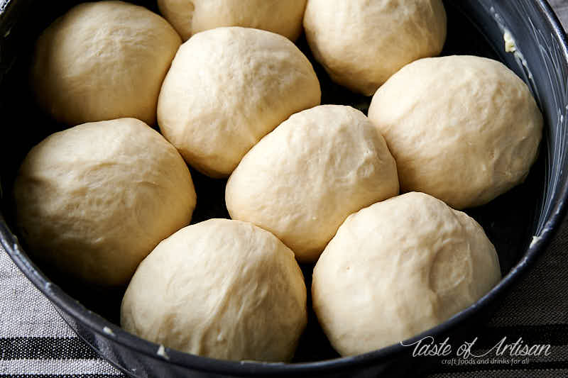 Pampushki dough balls proofed.