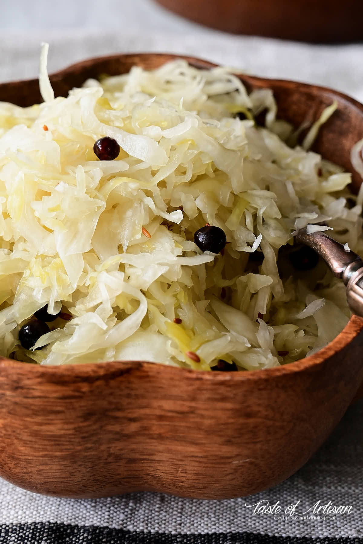 Close up of fermented sauerkraut in a bowl ready to eat.