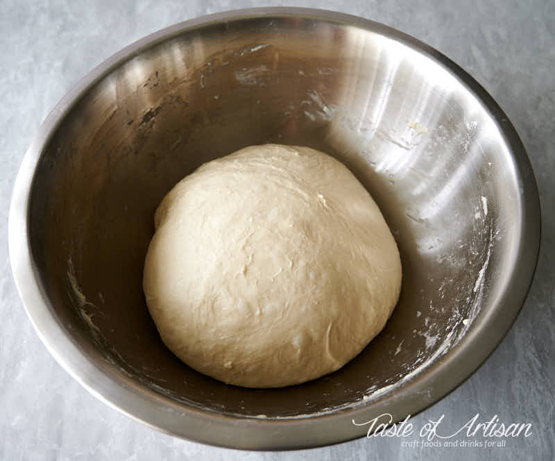 Bread dough ball in a bowl.
