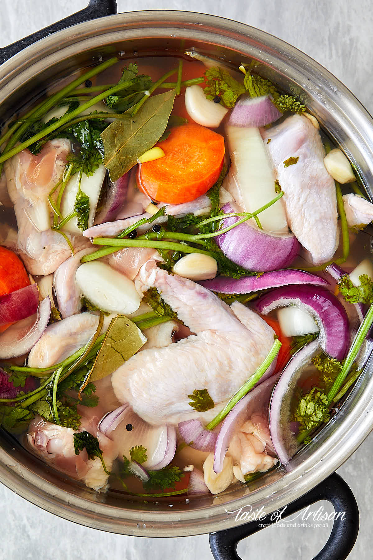 Chicken wing in herb and vegetable infused brine.