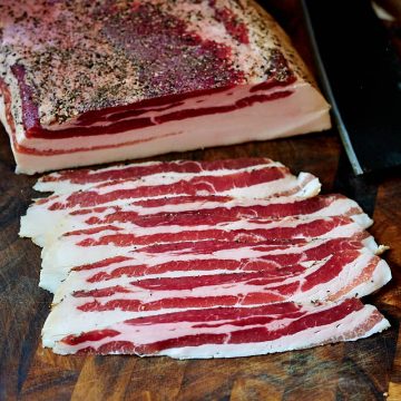 sliced bacon on a table