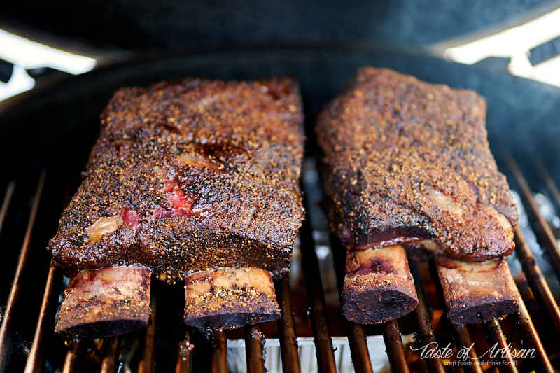 Beef ribs in a smoker