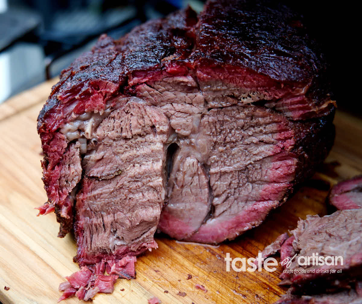 Smoked chuck roast. Seasoned with a blend of simple seasonings, cured in the fridge for a couple of days and smoked to perfect tenderness. Juicy and melt-in-your-mouth tender.