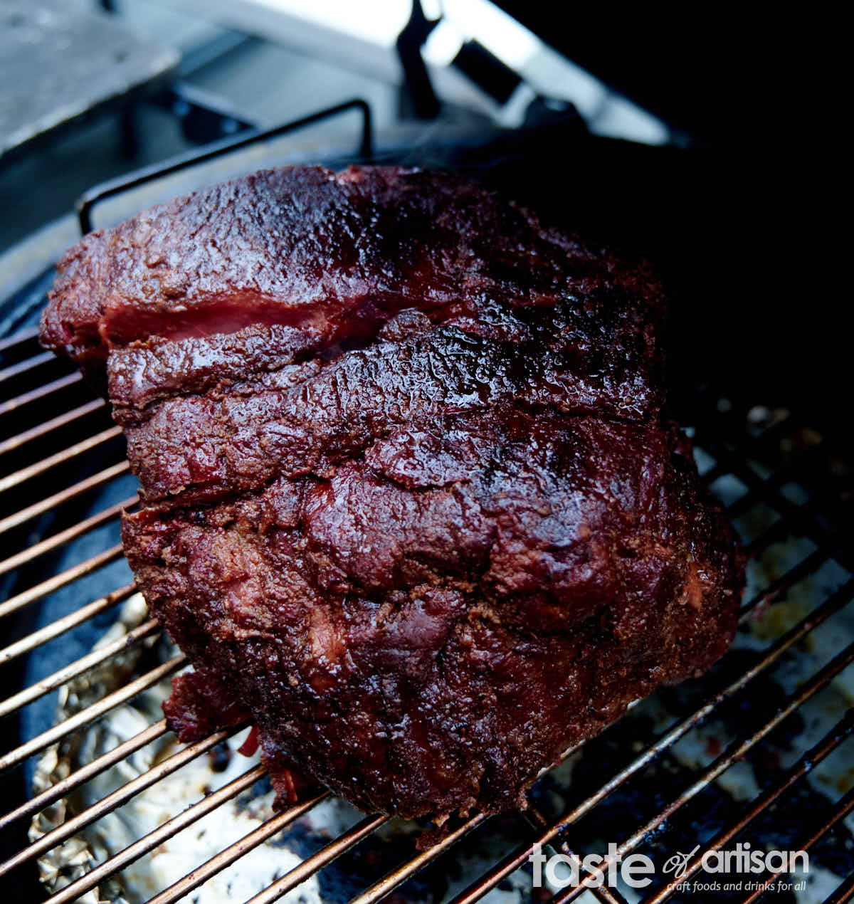 Smoked chuck roast, perfectly seasoned with a homemade spice mix, cured for two days in a fridge and smoke to tender perfection.