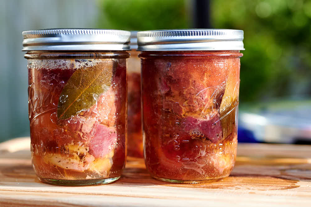 Canned beef in mason jars