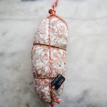 Calabrian salami covered in white mold