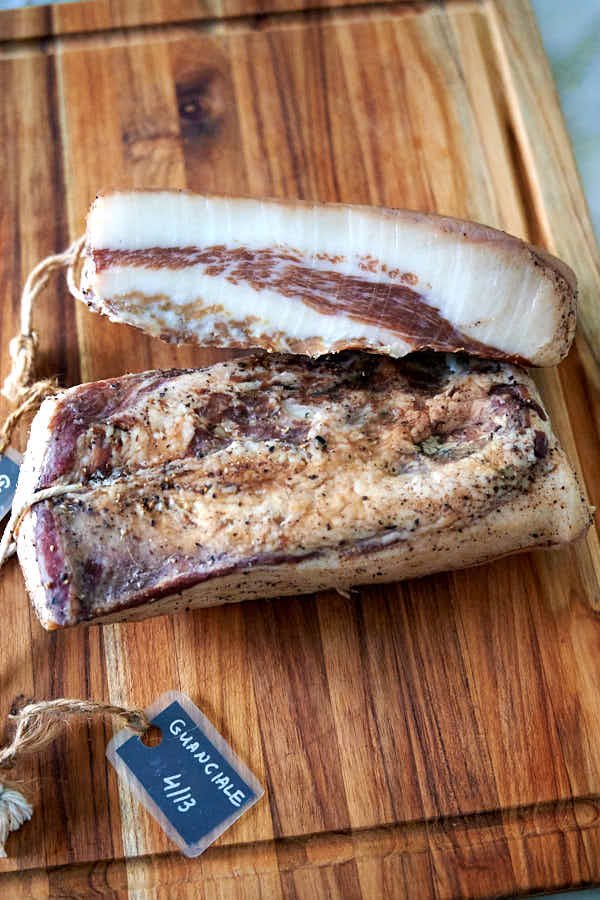 Close up of cured homemade guanciale