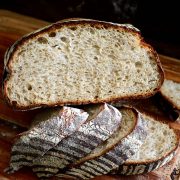 Sliced rustic sourdough bread