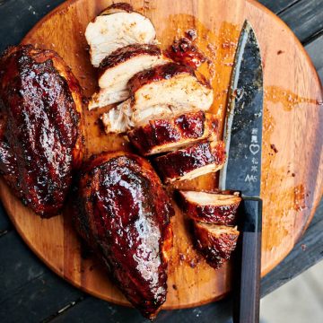 Smoked chicken breast glazed with BBQ sauce