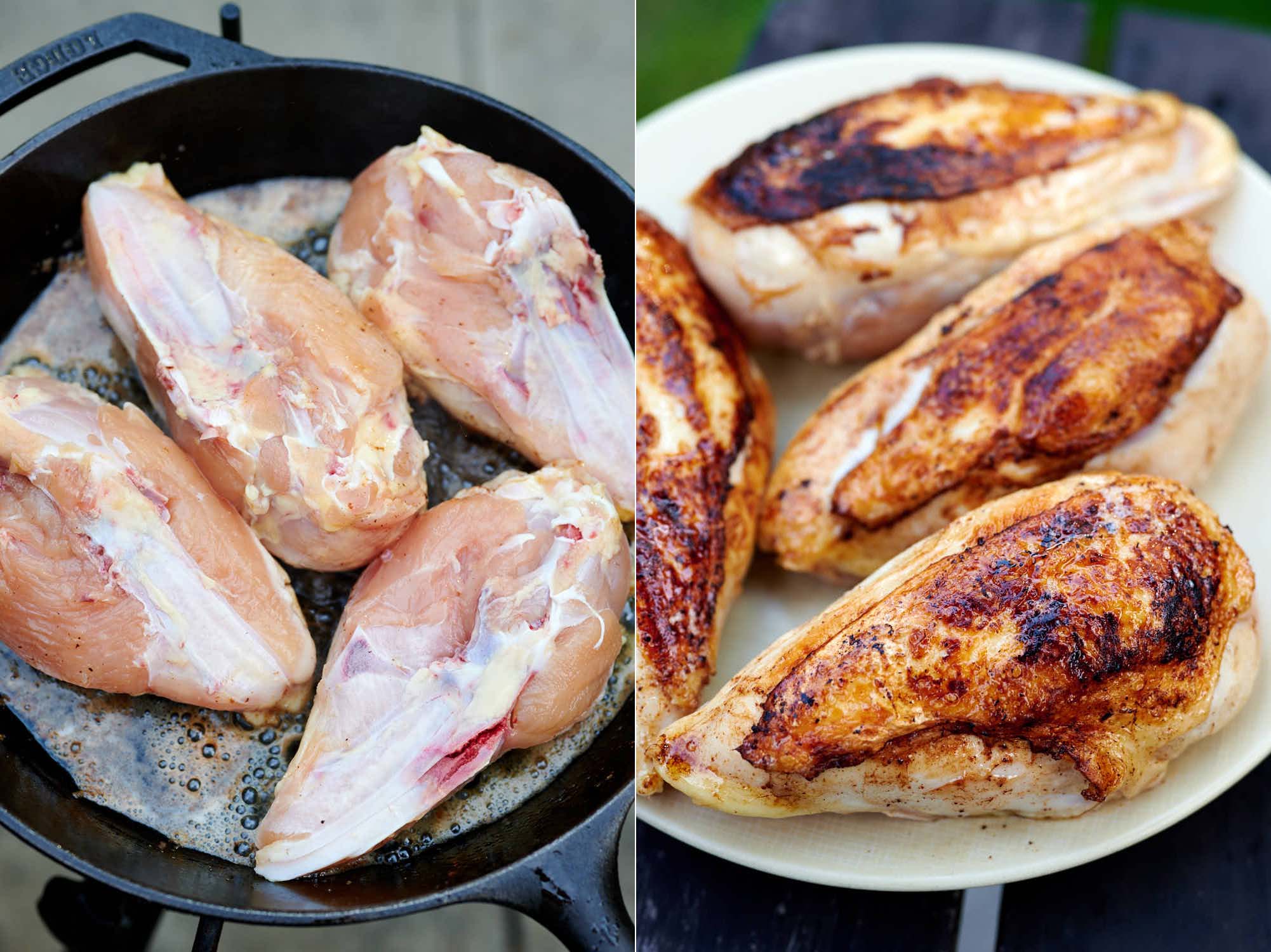 Searing chicken breast skin before smoking