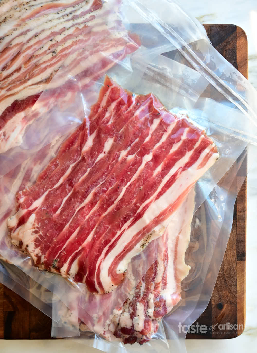 Vacuum-sealed bacon.