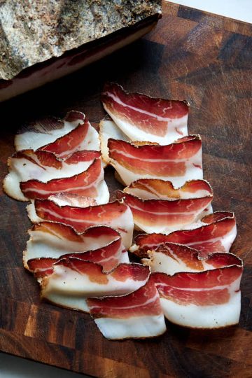 Speck - Italian smoked and dry-cured boneless ham.