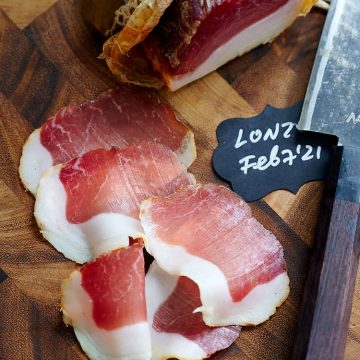 Homemade lonzino cured pork loin.