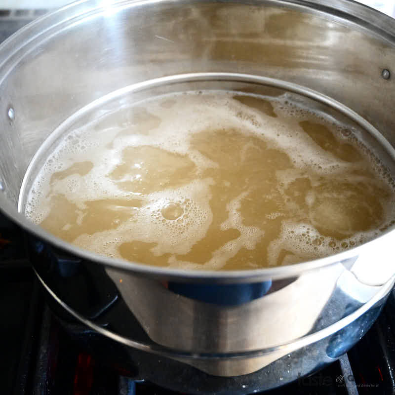 Simmering pickling brine.