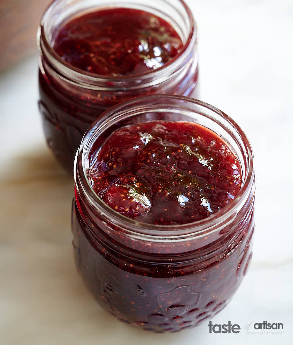 Homemade strawberry jam filled in jars.