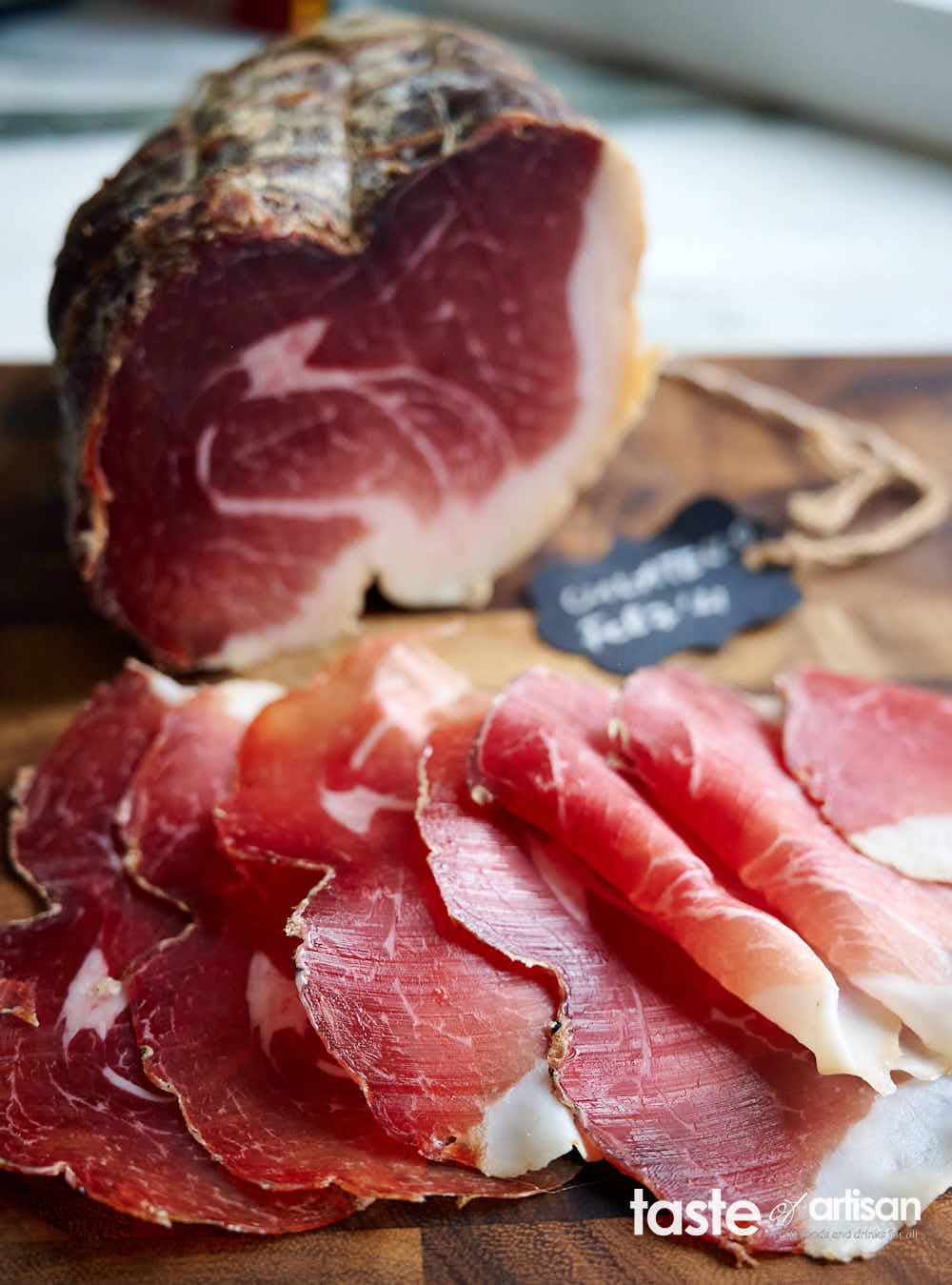 Thinly sliced traditionally made culatello.