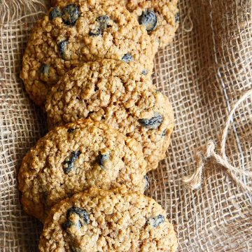 Oatmeal Raisin Cookies on a rustic cloth