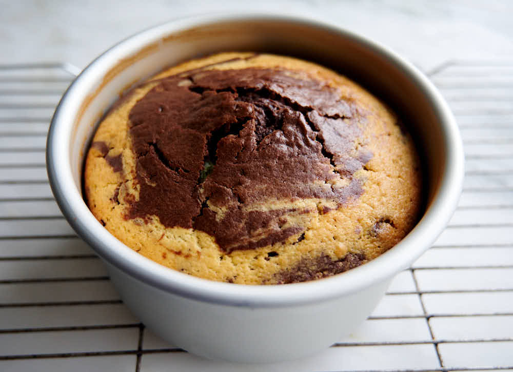 Baked cake in a pan