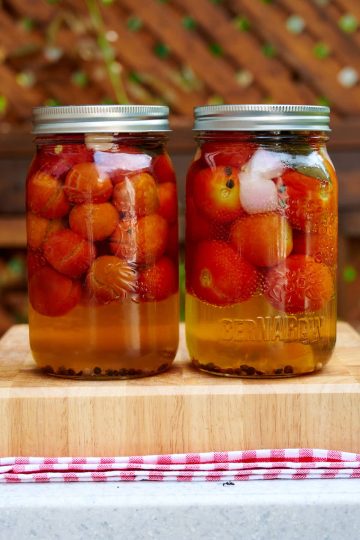 Cherry tomatoes canned in pickling brine