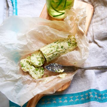 Steak compound butter made with garlic scapes