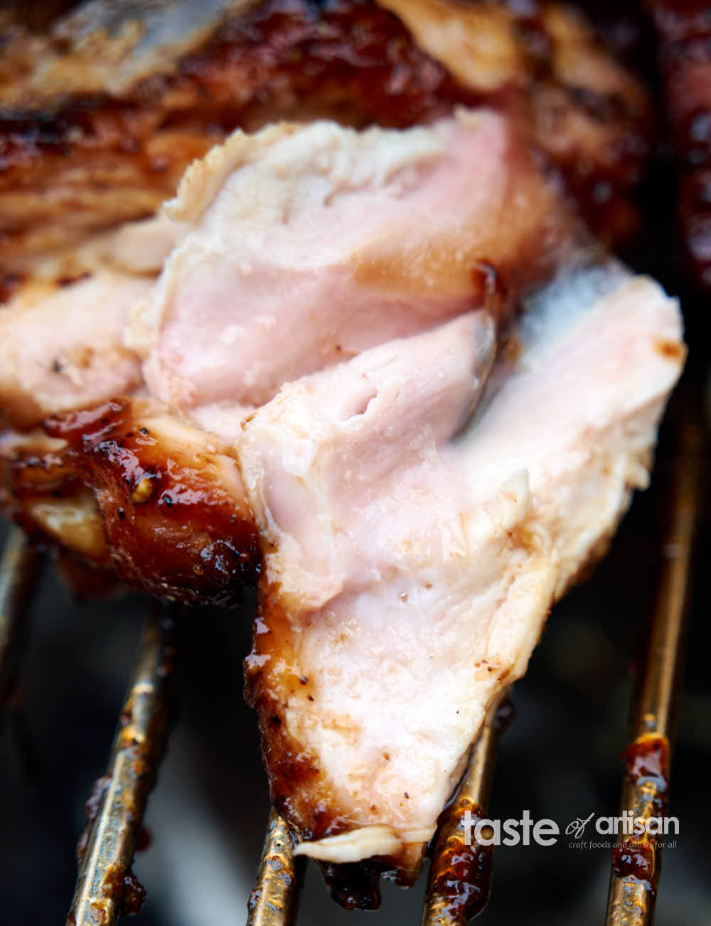 Juicy and moist smoked chicken thigh meat.