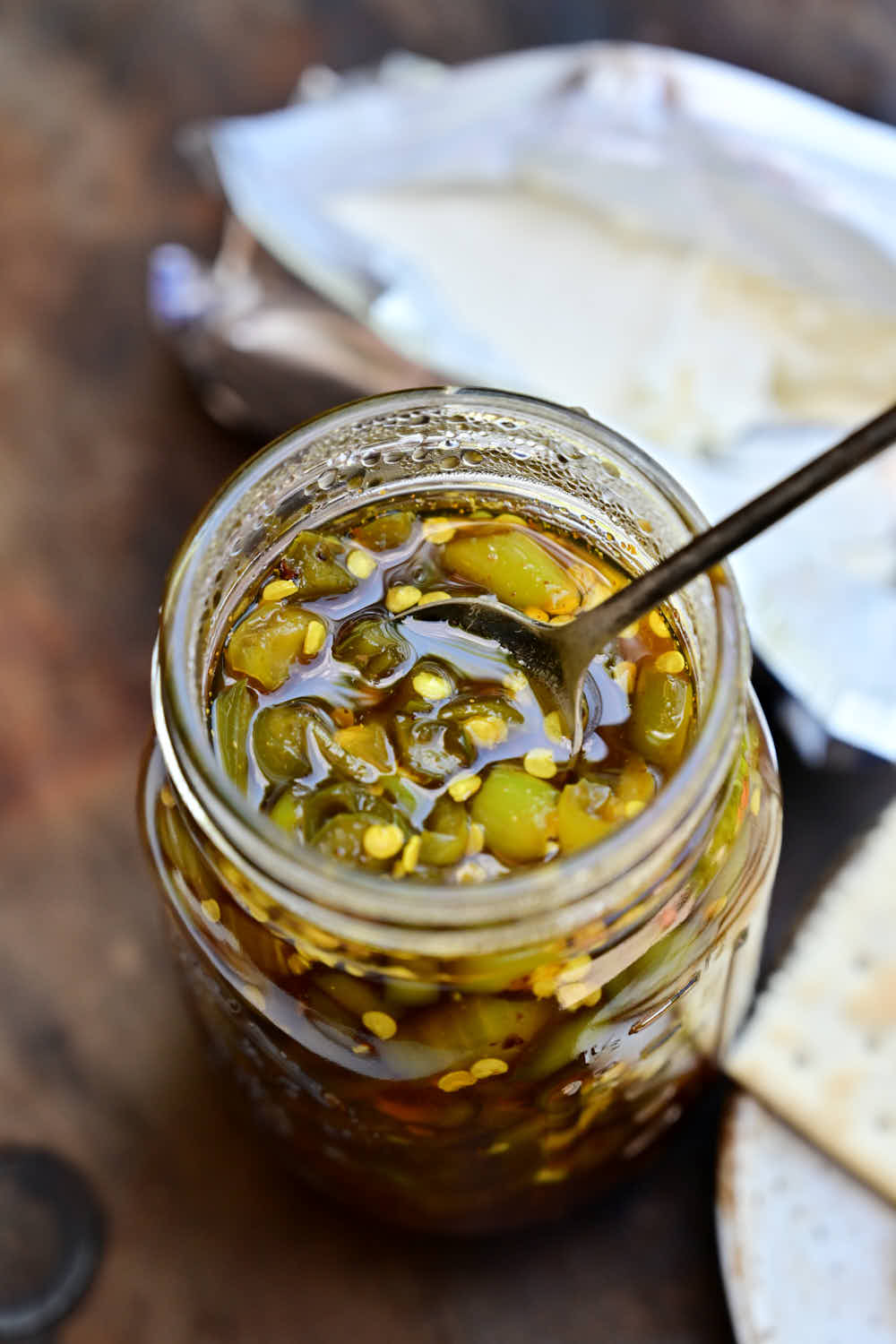 Cowboy candy jalapenoes in a jar