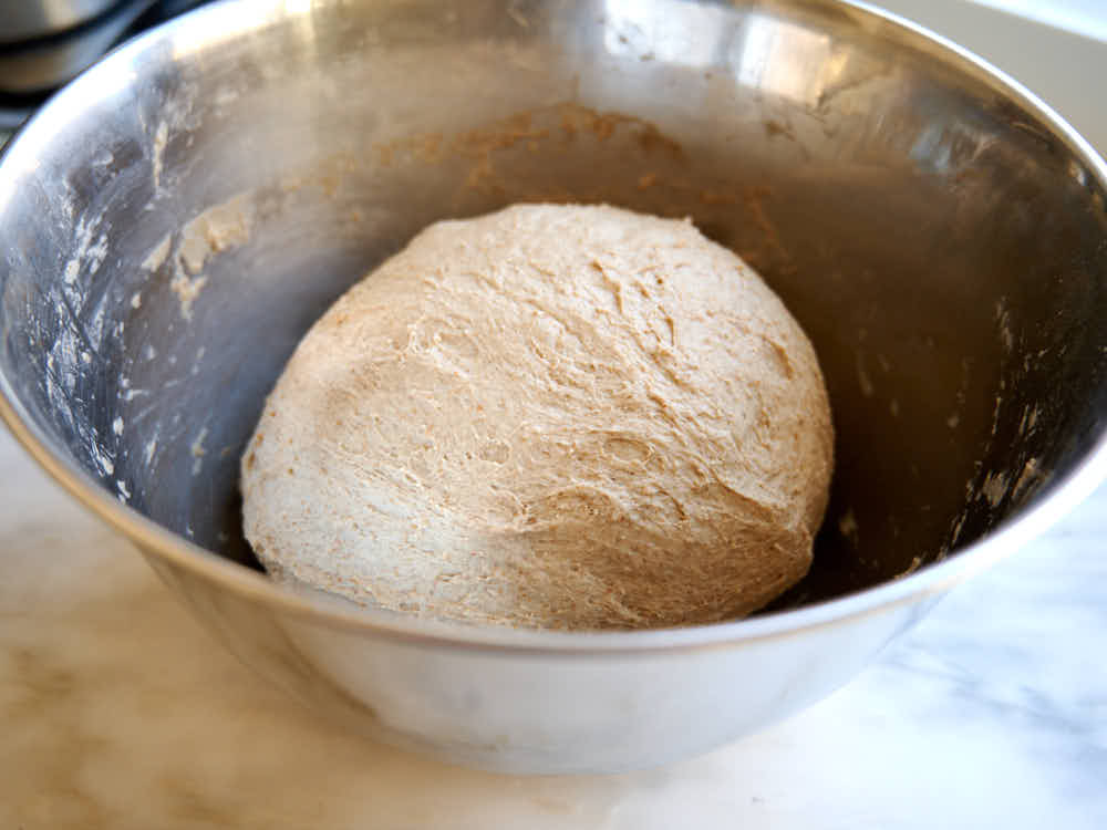 Rye bread dough in a bowl