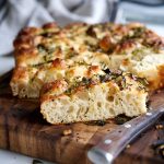 I could eat this focaccia bread every day if I could. There are many homemade focaccia recipes out there, but this one is special. The secret is in high hydration dough, no kneading, overnight fermentation in the fridge to develop robust flavor and a quick bake at high temperature to get a thin crispy crust and moist, airy crumb. You must try this focaccia recipe, with its simple yet very flavorful toppings, you will love it.