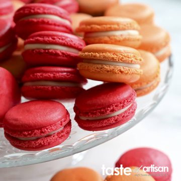 French macarons with white chocolate ganache and raspberry preserves. These macarons are fairly easy to make without a fail, and they are divine, practically dissolve in your mouth.