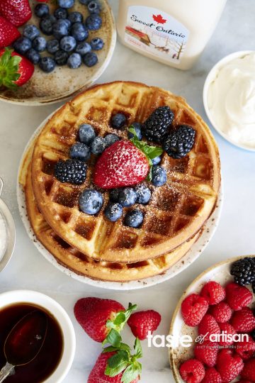 Sourdough Discard Waffles - Extra light and airy due to high hydration batter, extra crispy on the outside, and exceptionally flavorful and tasty with pleasant tartness from useing sourdough discard.