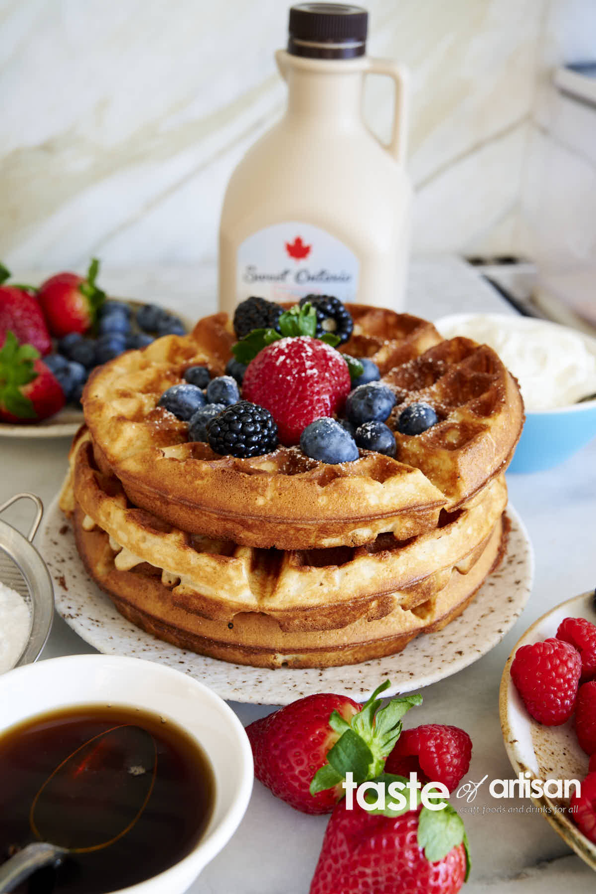 Sourdough Discard Waffles - Extra light and airy due to high hydration batter, extra crispy on the outside, and exceptionally flavorful and tasty with pleasant tartness from useing sourdough discard. 