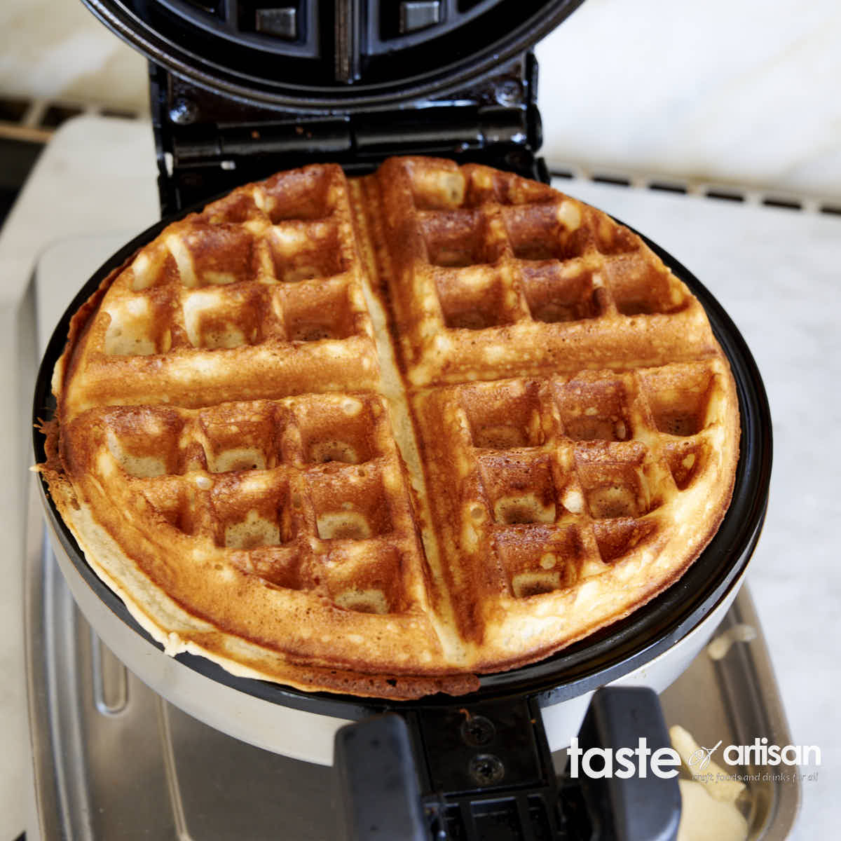 Sourdough Discard Waffles - Extra light and airy due to high hydration batter, extra crispy on the outside, and exceptionally flavorful and tasty with pleasant tartness from useing sourdough discard. 