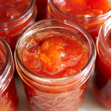 Old-Fashioned Apricot Jam made with only apricots, lemon juice and sugar. Add some sour cherries for a more complex taste.