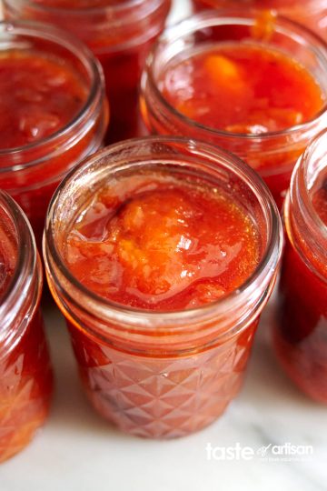 Old-Fashioned Apricot Jam made with only apricots, lemon juice and sugar. Add some sour cherries for a more complex taste.