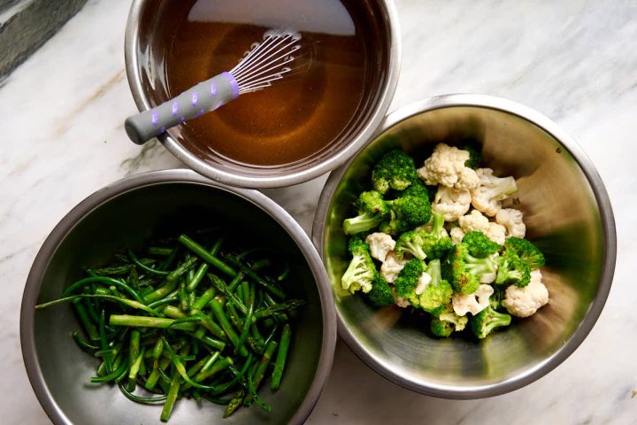 Roasted vegetables and brine for pickling. 